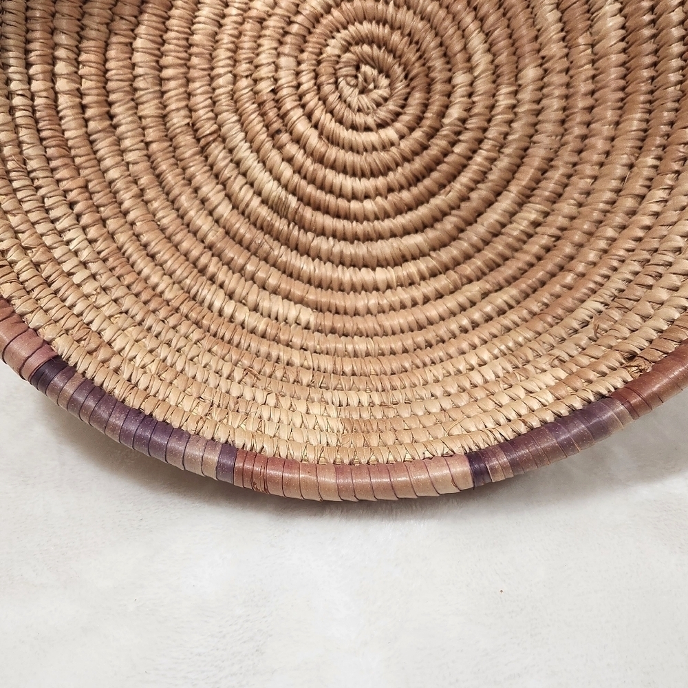 Boho Natural Woven Coiled Reed Grass Handmade Wall Art Decor And Basket - Picture 3 of 11